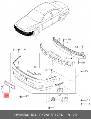 Kia Spectra Кронштейн номерного знака 0K2NC50170A HYUNDAI KIA