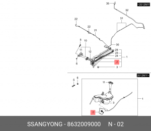 SS Kyron/Actyon 06-10 Мотор омывателя 8632009000 SSANG YONG