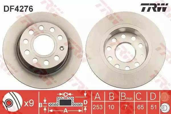 VAG Audi A3, VW Golf V,VI тормозной диск зад. DF4276 TRW