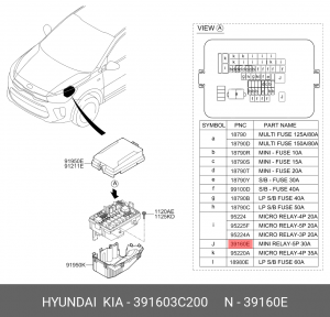 Hyundai Solaris->17/Rio12-16 главное реле 391603C200 HYUNDAI KIA
