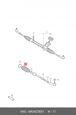 VAG Polo RUS 10- пыльник рулевой рейки 6RU 423 831 VAG