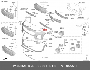 KIA Sportage Кронштейн бампера передний верхний левый 86533F1500 HYUNDAI KIA