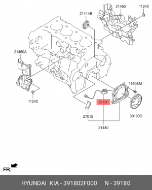 Hyundai SantaFe 10-12 2.2D, IX35/Sportage 2,0D 10- Датчик положения коленвала 391802F000 HYUNDAI KIA