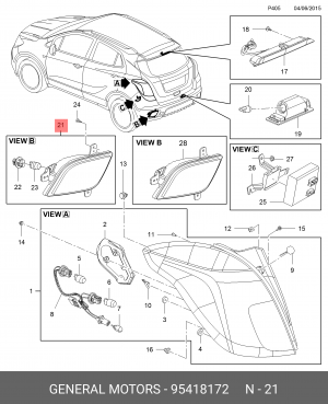 ФАРА ПРОТИВОТУМАННАЯ В БАМПЕР ЗАД R MOKKA 12 95418172 GENERAL MOTORS