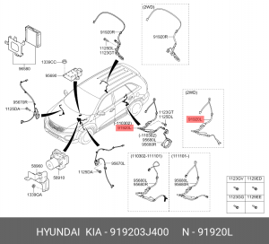 Hyundai IX55 проводка датчика ABS задний левый 919203J400 HYUNDAI KIA