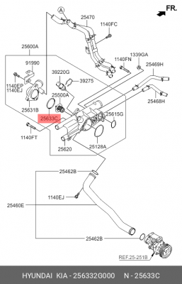 Hyundai/Kia проладка термостата 256332G000 HYUNDAI KIA