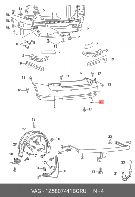 Skoda Octavia заглушка крка буксировочного зад. бампера 1Z5 807 441 B GRU VAG