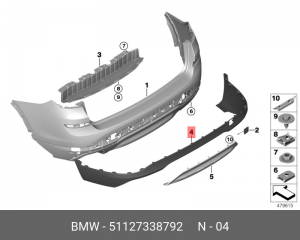 BMW X3 14- накладка нижняя заднего бампера с парктороником 51 12 7 338 792 BMW