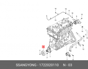 SS Actyon 11- 2.0б Шкив помпы 1722020110 SSANG YONG