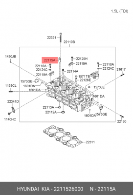 Hyundai Getz/Accent DOHC/Elantra 00-06 1.6/Matrix 1.6 направляющая клапана выпус 2211526000 HYUNDAI KIA