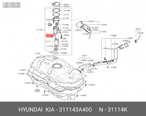 Hyundai Getz Перереходник резиновый топл.ф/насос D16 311143A400 HYUNDAI KIA