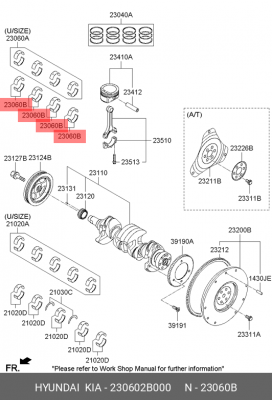 Hyundai Elantra 06-10/Ceed/i30 06-11 1.6- Вкладыши шатунные (компл на 1 цилиндр) 230602B000 HYUNDAI KIA