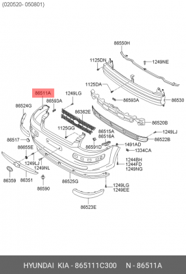 Бампер передний 865111C300 HYUNDAI KIA