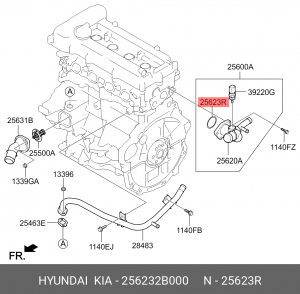 Hyundai Solaris/Rio 12- прокладка корп термостата 256232B000 HYUNDAI KIA