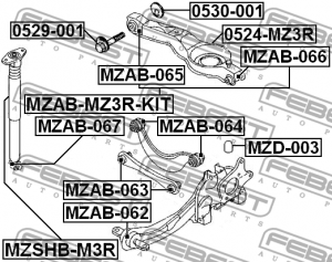 Mazda 3, Focus 2, 3 сайлентблок заднего нижнего поперечного рычага (малого) MZAB063 FEBEST