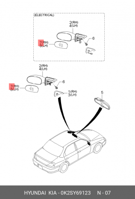 Kia Spectra Зеркало правое элемент 0K2SY69123 HYUNDAI KIA