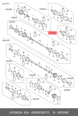 HYUNDAI SantaFE 2,2D 11-12 пыльник ШРУСа внутр лев 495062BA70 HYUNDAI KIA
