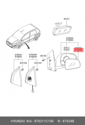 Hyundai Getz зеркало заднего вида правое (стекло) 876211C100 HYUNDAI KIA