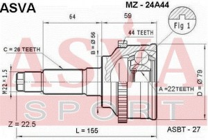 Mazda 323 1.3>1.6D 94-98 ШРУС наружный с АБС 22x56x26 MZ-24A44 ASVA