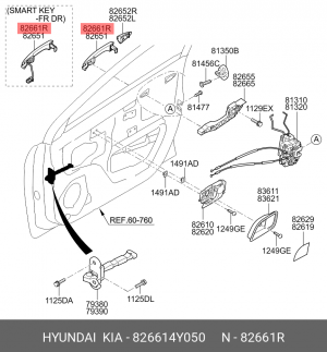 Kia Rio III 10-17 Ручка двери наружняя правая 826614Y050 HYUNDAI KIA