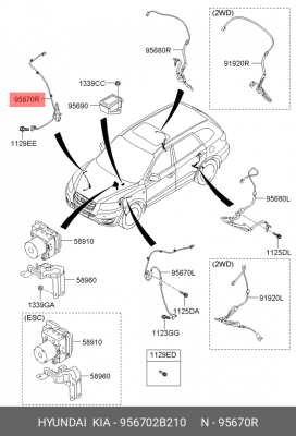 Hyndai SantaFe 10-12 датчик АБС перед прав 956702B210 HYUNDAI KIA