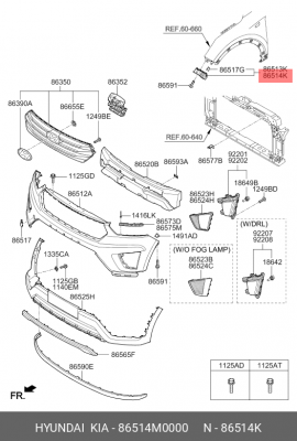 Hyundai Creta кронштейн бампера правый 86514M0000 HYUNDAI KIA