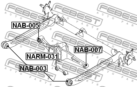 Nissan Almera N16, Classic, Maxima A32 с/блок задней поперечной тяги(маятник) бо NAB-005 FEBEST