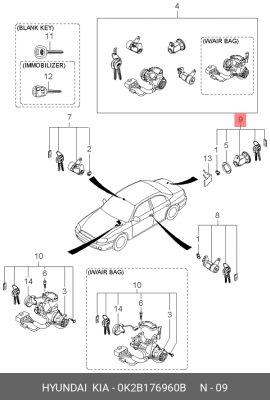 Kia Spectra Личинка замка крышки багажника 0K2B176960B HYUNDAI KIA
