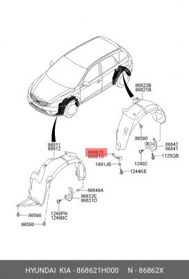 Kia Ceed 06-12 Брызговик заднего колеса передний правый(отсекатель) 868621H000 HYUNDAI KIA