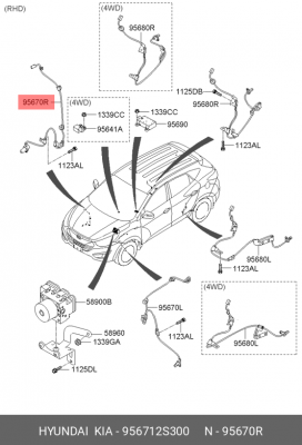 Hyundai IX35 Датчик ABS передний правый 956712S300 HYUNDAI KIA