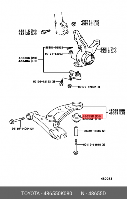 Toyota Hilux 15- сайлентблок переднего рычага задний 48655-0K080 TOYOTA