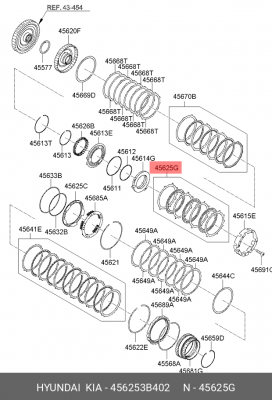 Hyundai/Kia - комплект фрикционных дисков пакета U/D A6LF1 456253B402 HYUNDAI KIA