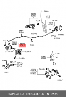 Hyundai Porter Ручка двери правая внутренняя (открытия) 8262043301LK HYUNDAI KIA
