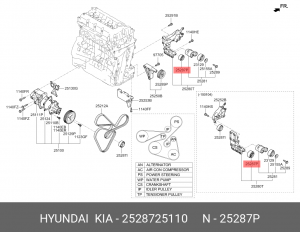 Hyundai Sonata YF 2.0/IX35/Sportage 10- 2.0б/Sorento 2.4б 10- ролик ремня агрега 25287-25110 HYUNDAI KIA