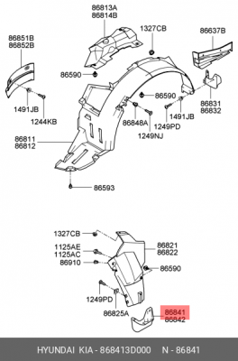 Hyundai Sonata EF брызговик задний левый 868413D000 HYUNDAI KIA