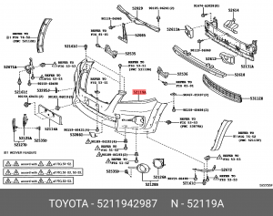 Toyota RAV 4 08- бампер передний с омыват. фар 52119-42987 TOYOTA