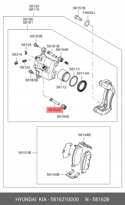 Kia Rio 06- палец торм. суппорта перед. нижн 581621G000 HYUNDAI KIA