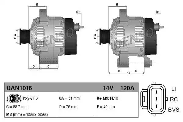 Ford Focus C-MAX Генератор 120А DAN1016 DENSO