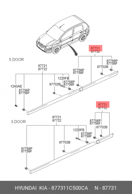 Hyundai Getz Молдинг задней левой двери 877311C500CA HYUNDAI KIA
