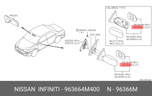 Nissan BLUEBIRD SYLPHY (G10) зеркальный элемент левый 96366-4M400 NISSAN INFINITI
