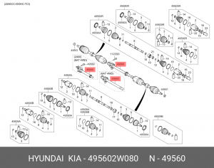 Hyundai SantaFe 12 - вал промежуточный 495602W080 HYUNDAI KIA