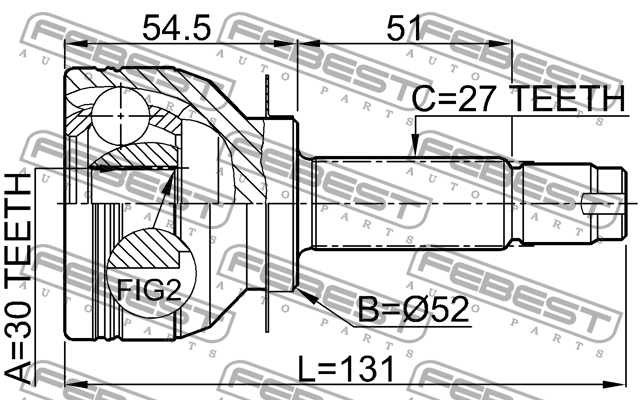 SUBARU LEGACY B13 2003-2009 ШРУС наружный 30x53.6x27 0810-B13 FEBEST