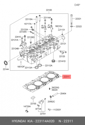 Kia Sorento 2.5 Прокладка головки блока (2-а отверстия) 223114A020 HYUNDAI KIA