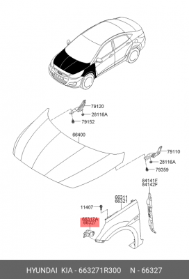 Hyundai Solaris 14- Кронштейн моторного щита 663271R300 HYUNDAI KIA