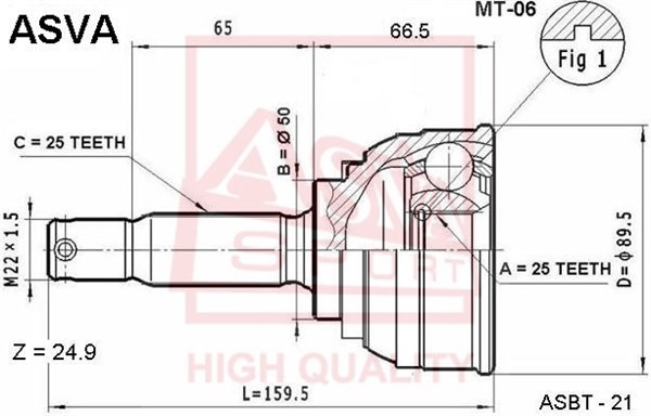Hyundai Elantra 00-06 2,0 МКПП шрус наружный 25*25 MT-06 ASVA