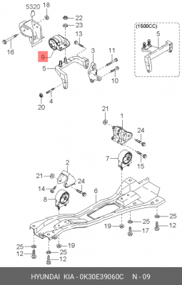 Kia Rio 00-02 1.5АКПП опора двигателя прав 0K30E39060C HYUNDAI KIA