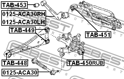 Toyota RAV4 сайлентблок задней цапфы к подпружинному рычагу TAB-450RUB FEBEST