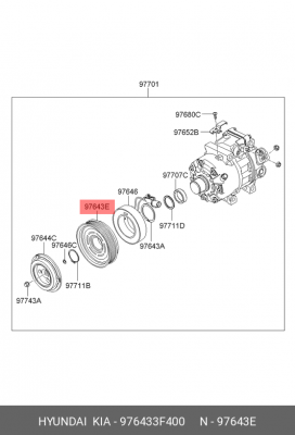 Hyndai SantaFE 2.7 06-10 шкиф компрессора конд 976433F400 HYUNDAI KIA