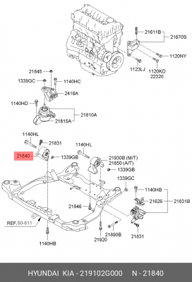 Kia Carens 06 Опора двигателя передняя 219102G000 HYUNDAI KIA