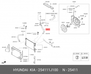 Hyundai Solaris/Rio 12- верхний патрубок охлаждения (от тройника до двигателя) 254111J100 HYUNDAI KIA